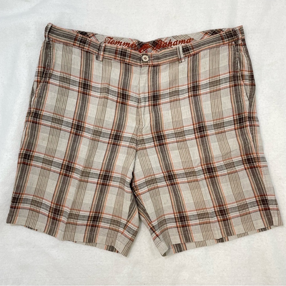 Tommy Bahama plaid linen and silk men’s flat front shorts, pockets size 42 waist